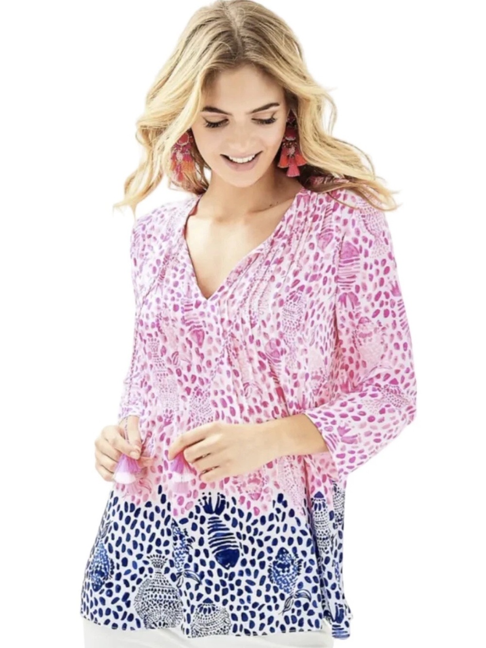 NWOT Lilly Pulitzer Pink & Navy Printed V-Neck Tunic